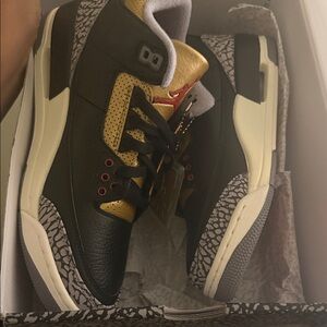 Jordan Air 3 Retro Black and Gold with Elephant Pattern